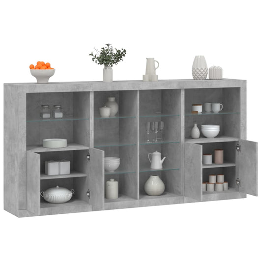 Credenza con Luci LED Grigio Cemento 202x37x100 cm