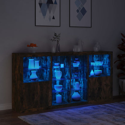 Credenza con Luci LED Rovere Fumo 202x37x100 cm
