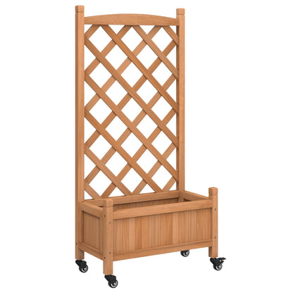 Fioriera con Traliccio e Ruote Marrone Legno Massello di Abete - homemem39