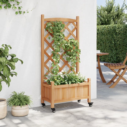 Fioriera con Traliccio e Ruote Marrone Legno Massello di Abete - homemem39