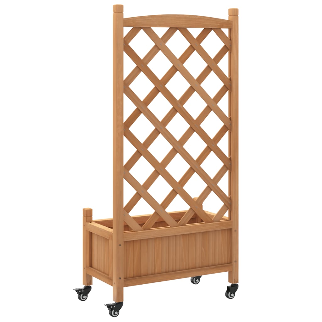 Fioriera con Traliccio e Ruote Marrone Legno Massello di Abete - homemem39