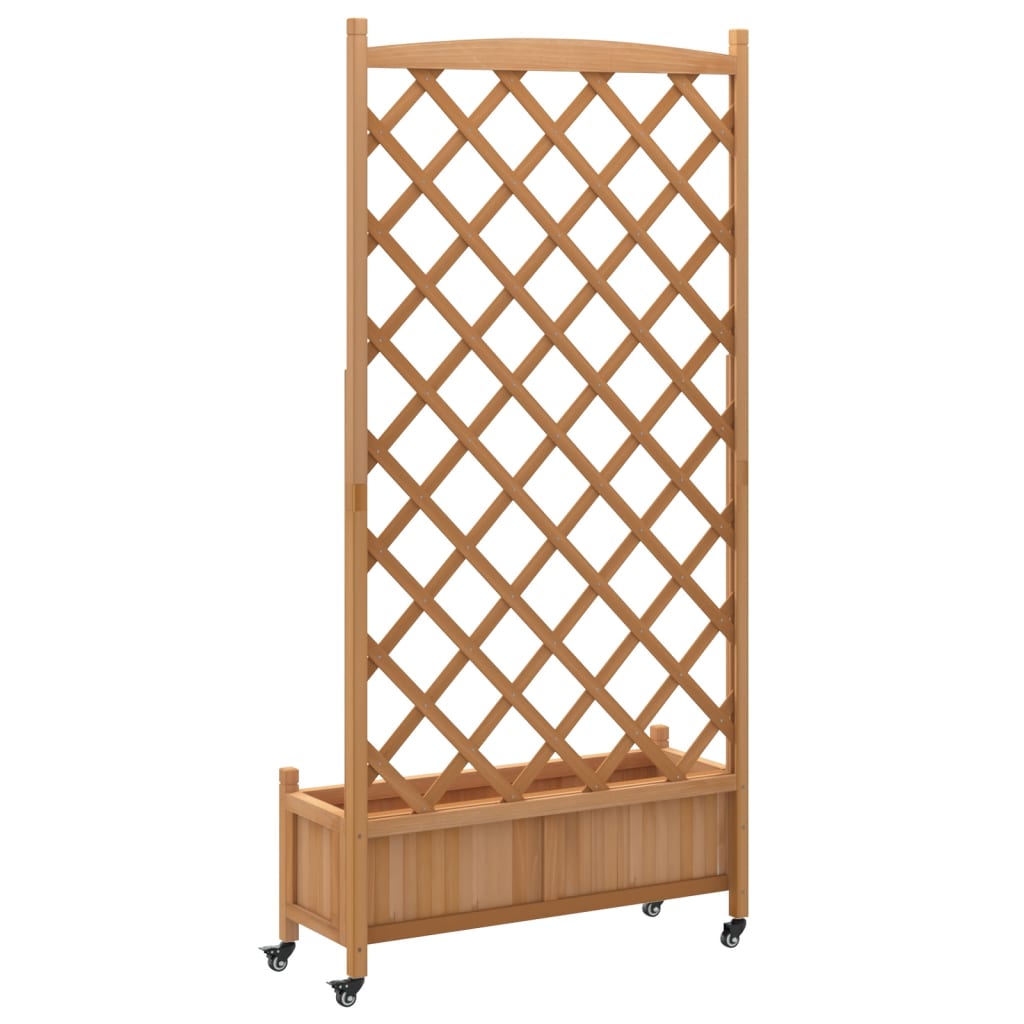 Fioriera con Traliccio e Ruote Marrone Legno Massello di Abete | homemem39