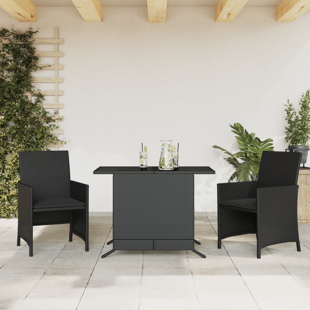 Set da Bistrò 3 pz con Cuscini Nero in Polyrattan - homemem39