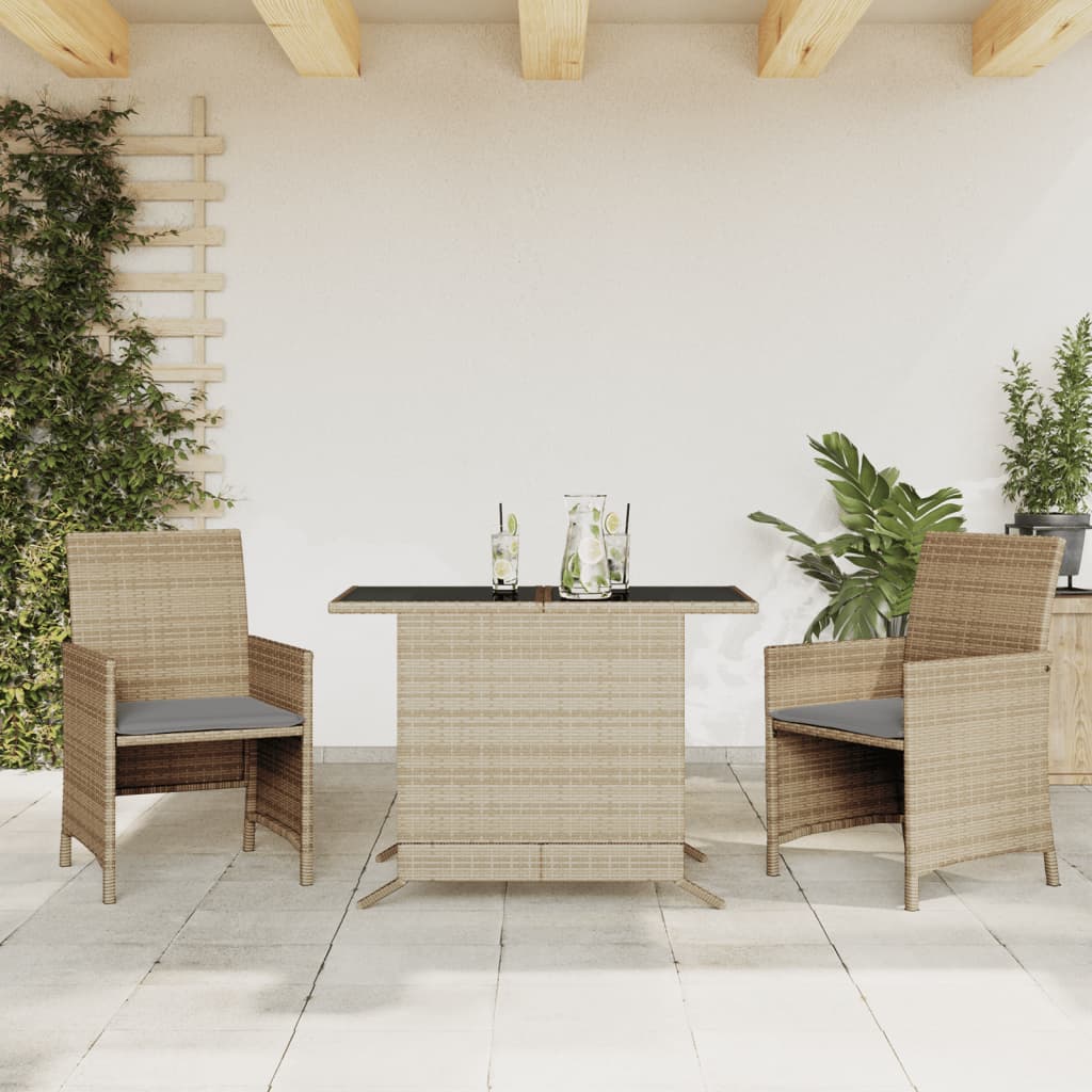 Set da Bistrò 3 pz con Cuscini Beige Misto in Polyrattan | homemem39