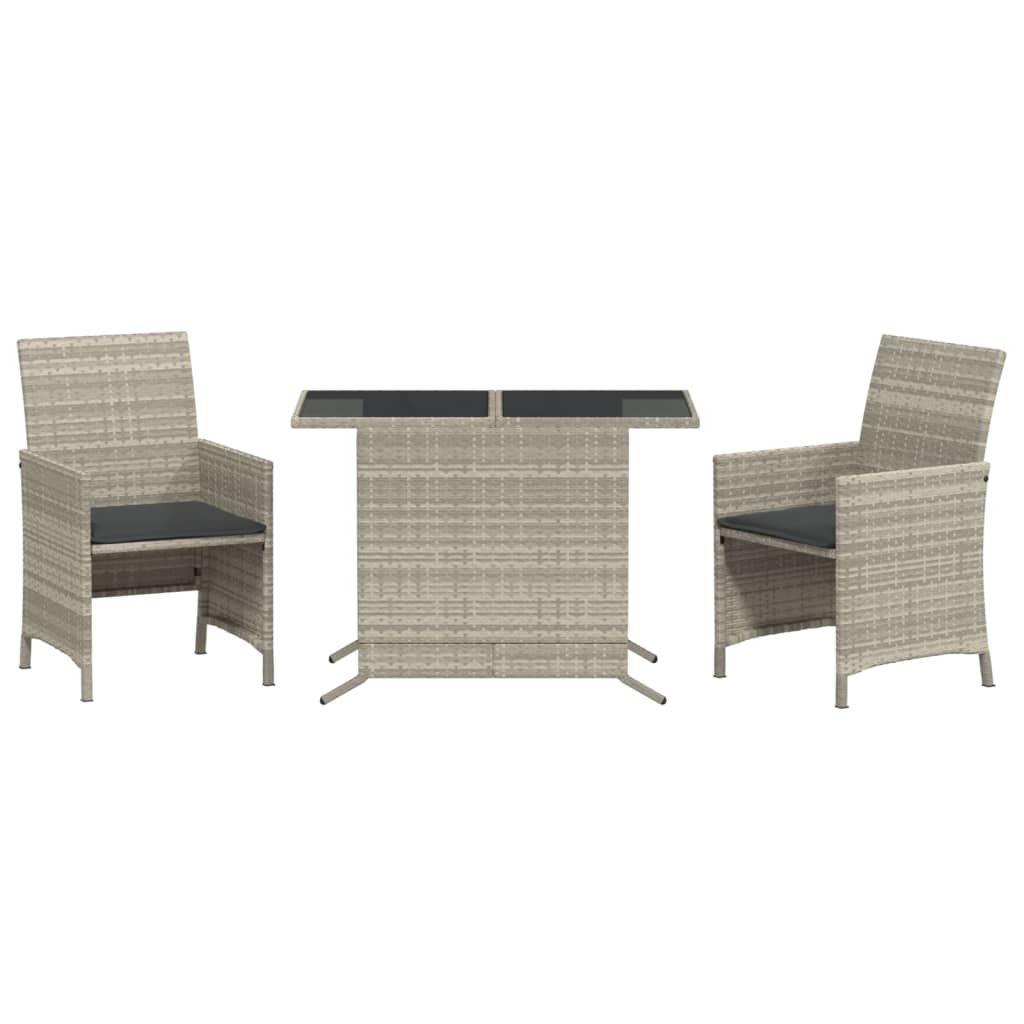 Set da Bistrò 3 pz con Cuscini Grigio Chiaro in Polyrattan - homemem39
