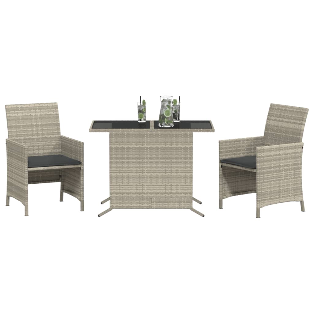 Set da Bistrò 3 pz con Cuscini Grigio Chiaro in Polyrattan - homemem39