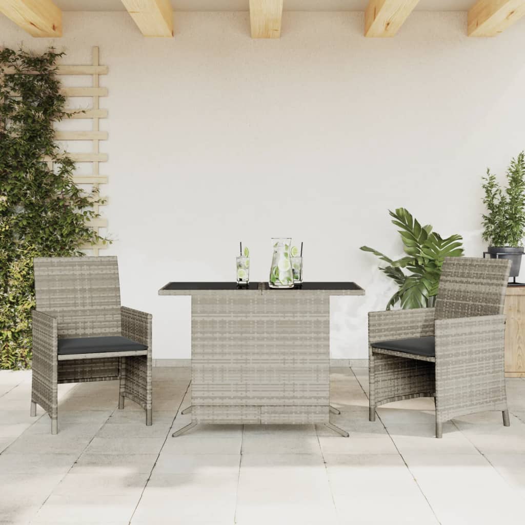 Set da Bistrò 3 pz con Cuscini Grigio Chiaro in Polyrattan - homemem39