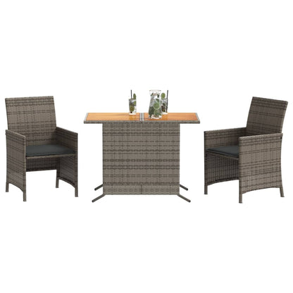 Set da Bistrò 3 pz con Cuscini Grigio in Polyrattan