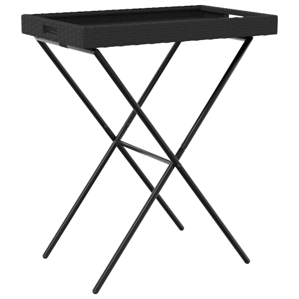 Black Folding Tray Table 65x40x75 cm in Polyrattan