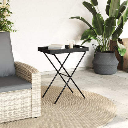 Black Folding Tray Table 65x40x75 cm in Polyrattan