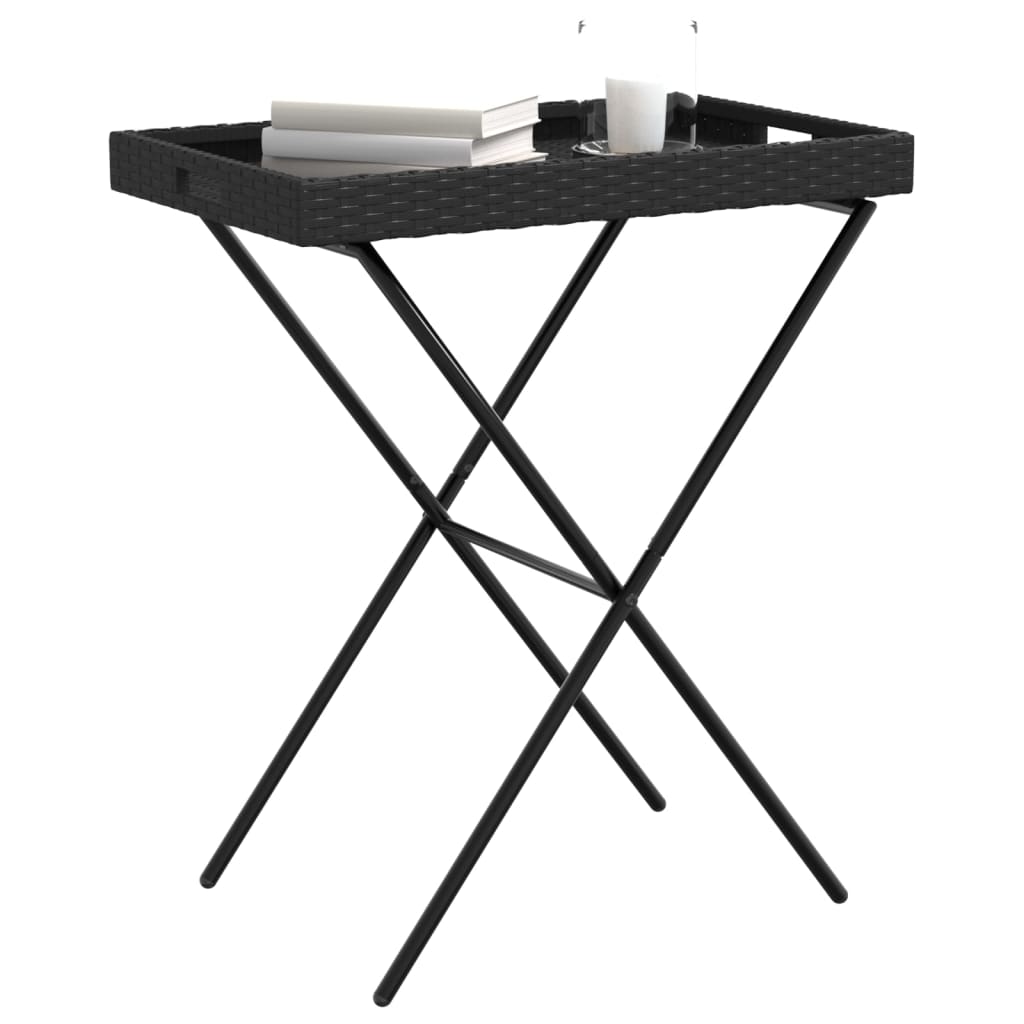 Black Folding Tray Table 65x40x75 cm in Polyrattan