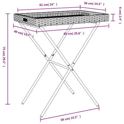 Black Folding Tray Table 65x40x75 cm in Polyrattan