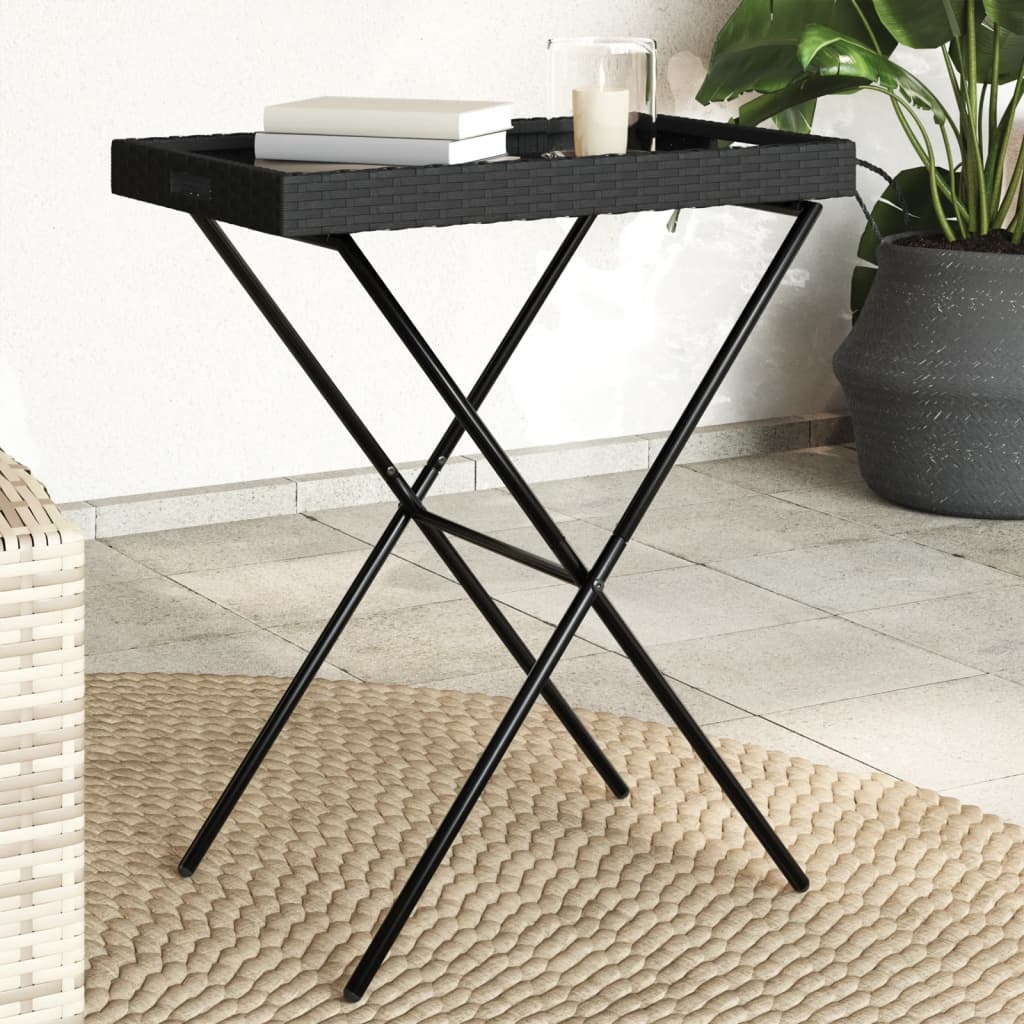 Black Folding Tray Table 65x40x75 cm in Polyrattan