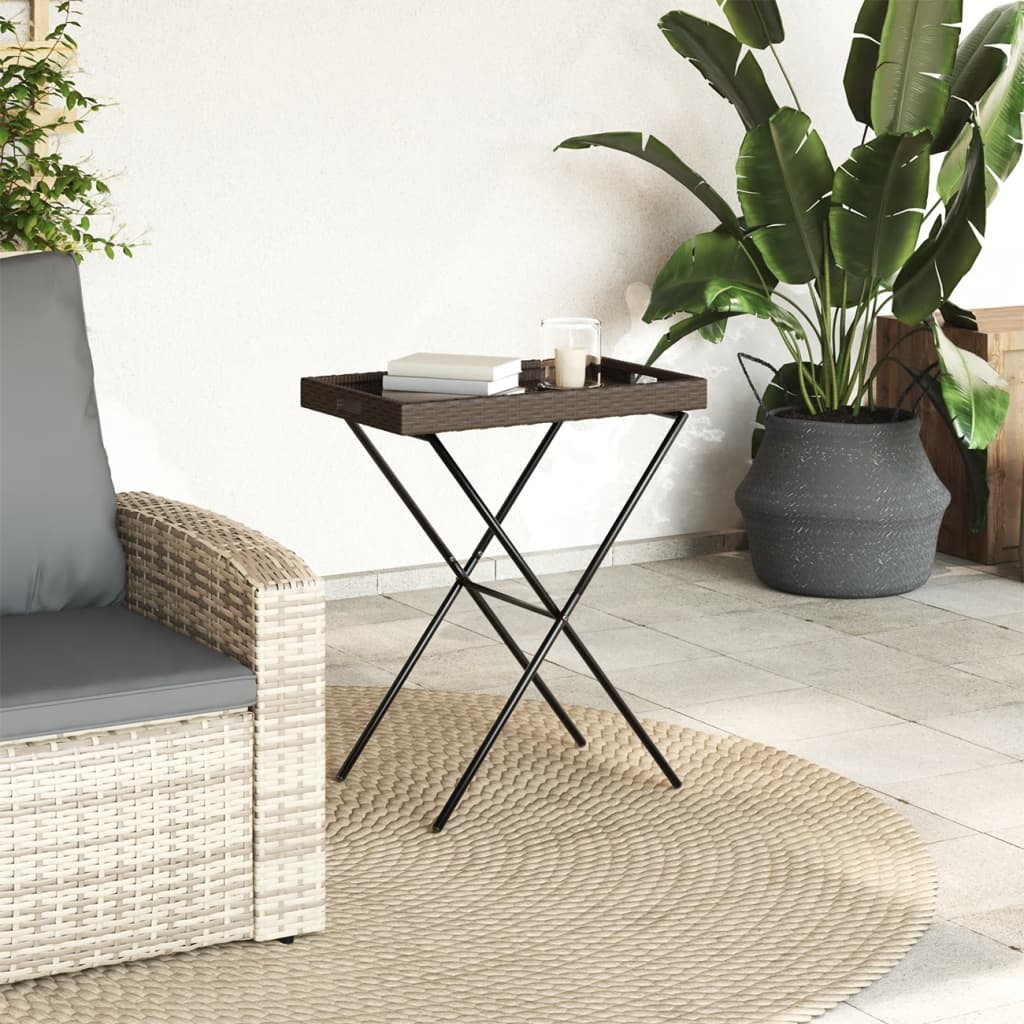 Tavolino Vassoio Pieghevole Marrone 65x40x75 cm in Polyrattan - homemem39
