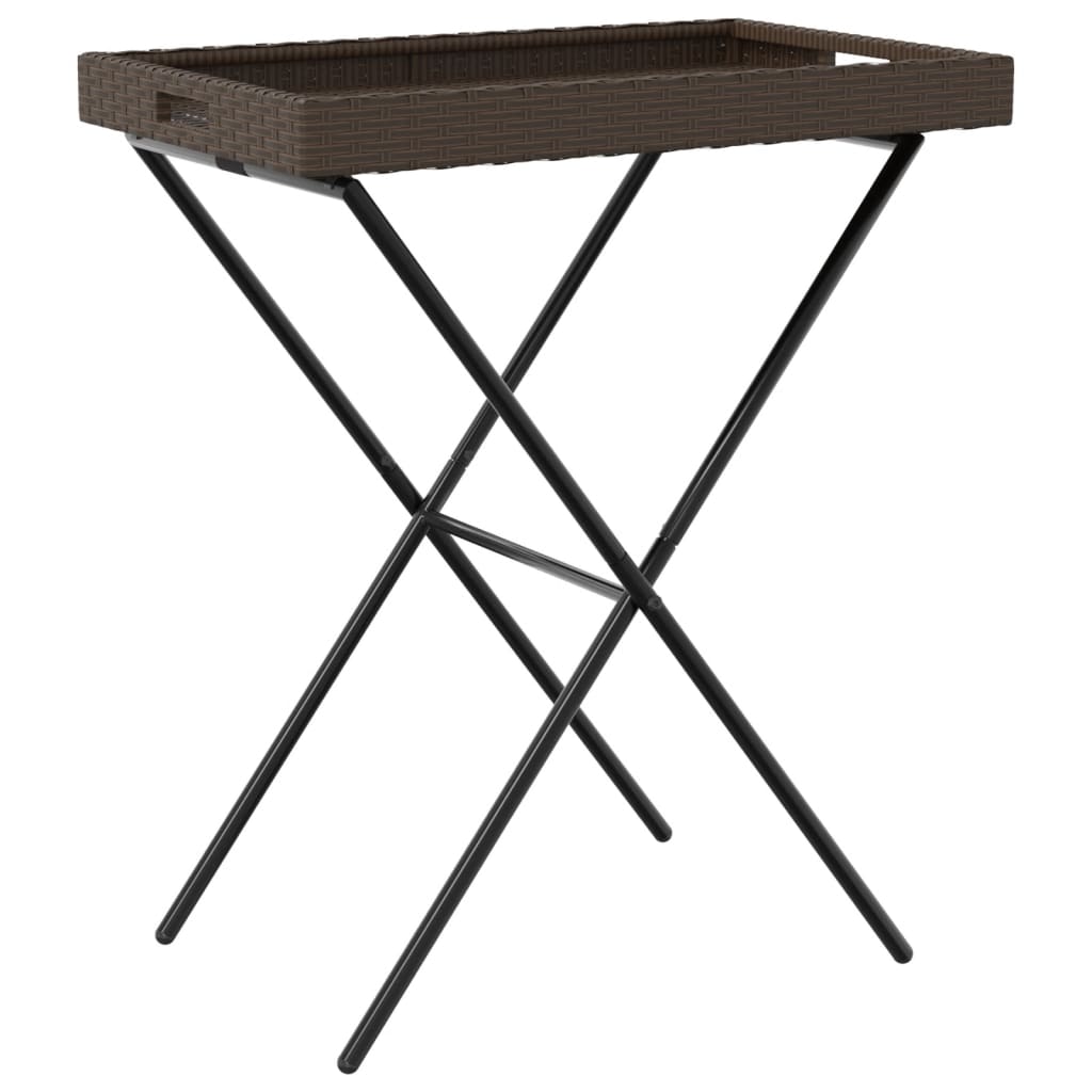 Tavolino Vassoio Pieghevole Marrone 65x40x75 cm in Polyrattan