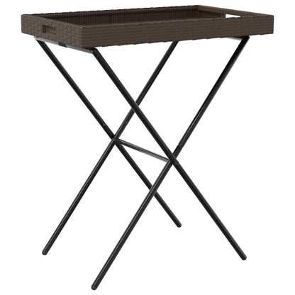 Tavolino Vassoio Pieghevole Marrone 65x40x75 cm in Polyrattan