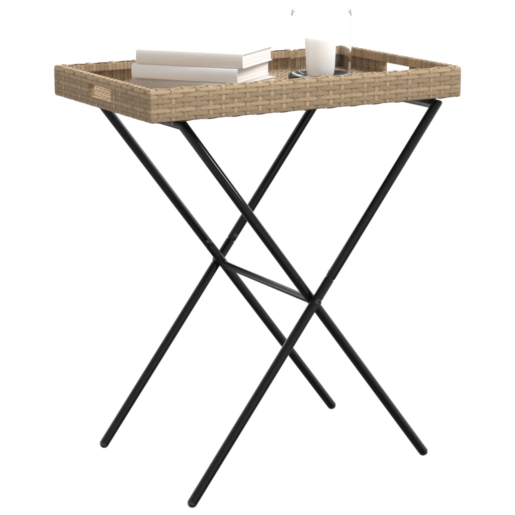 Beige Folding Tray Coffee Table 65x40x75 cm in Polyrattan