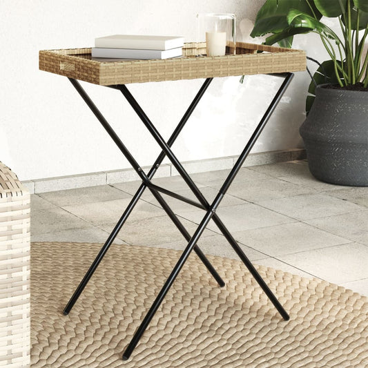 Beige Folding Tray Coffee Table 65x40x75 cm in Polyrattan