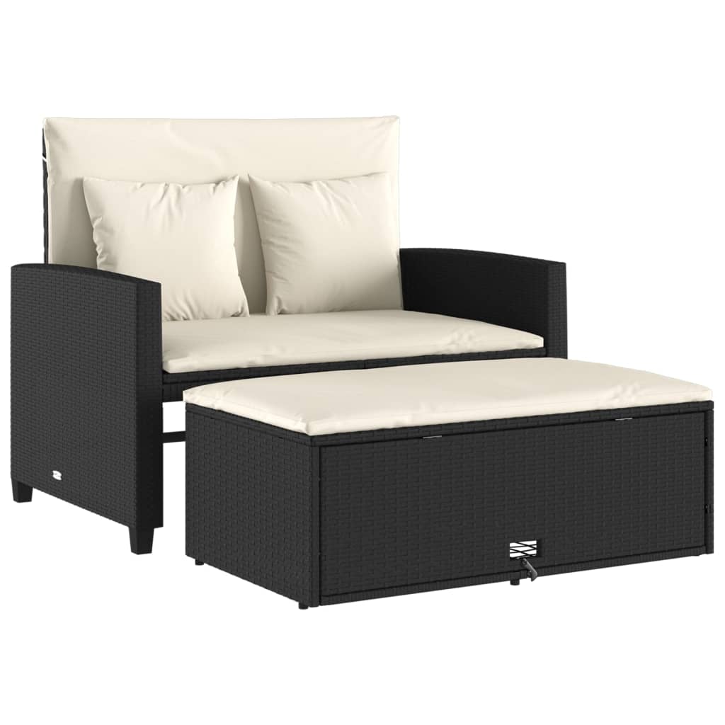 Divano da Giardino con Cuscini a 2 Posti Nero in Polyrattan | homemem39