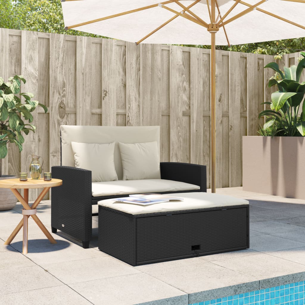Divano da Giardino con Cuscini a 2 Posti Nero in Polyrattan | homemem39