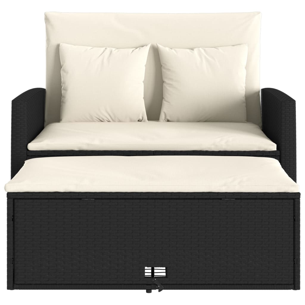 Divano da Giardino con Cuscini a 2 Posti Nero in Polyrattan | homemem39