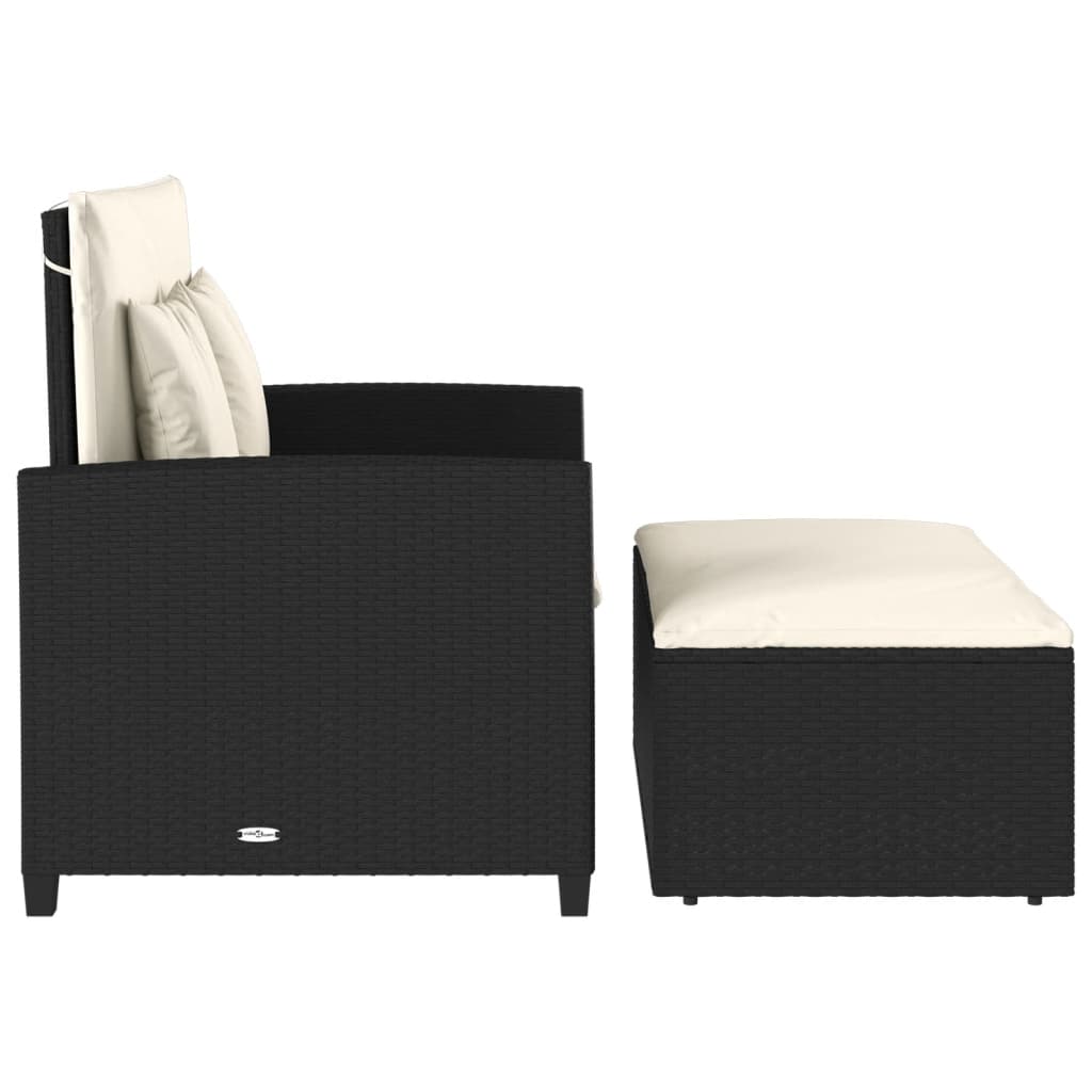 Divano da Giardino con Cuscini a 2 Posti Nero in Polyrattan | homemem39