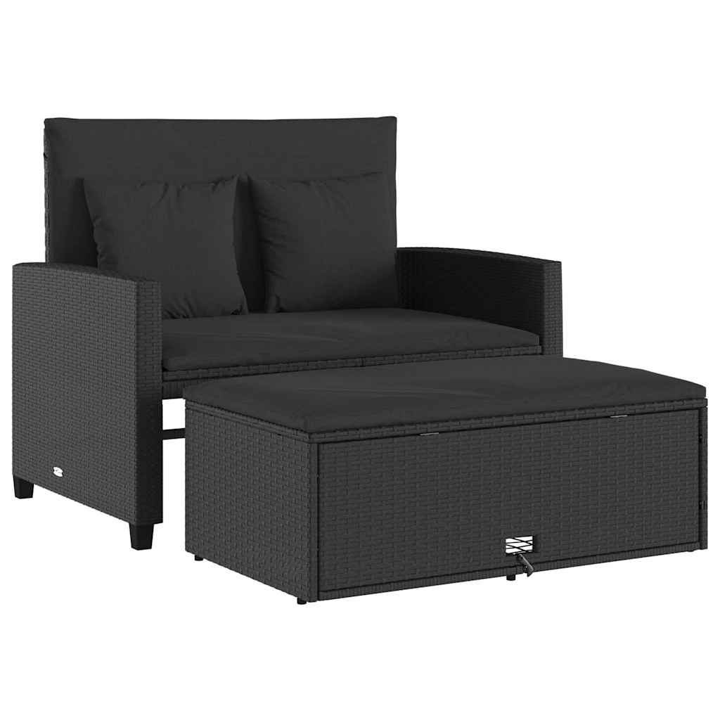 Divano da Giardino con Cuscini a 2 Posti Nero in Polyrattan