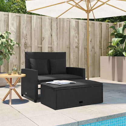 Divano da Giardino con Cuscini a 2 Posti Nero in Polyrattan | homemem39