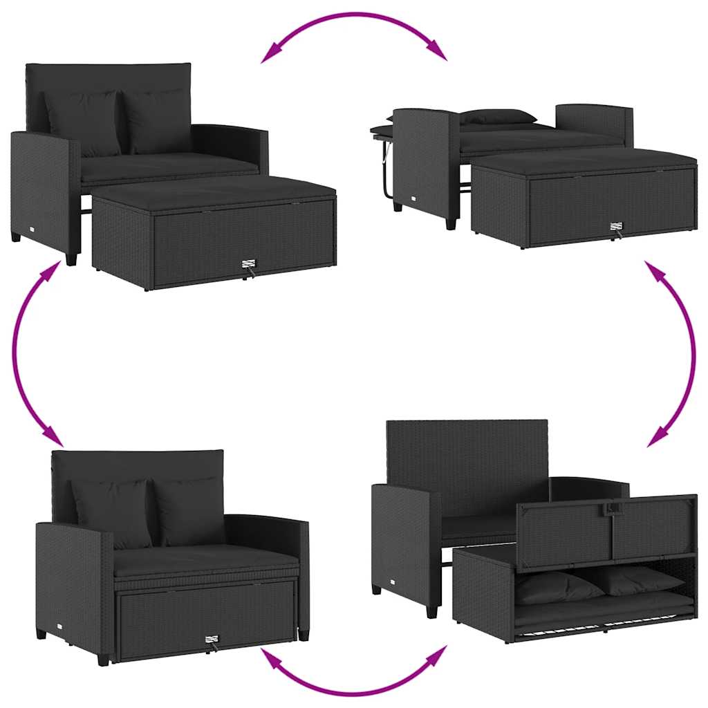 Divano da Giardino con Cuscini a 2 Posti Nero in Polyrattan | homemem39