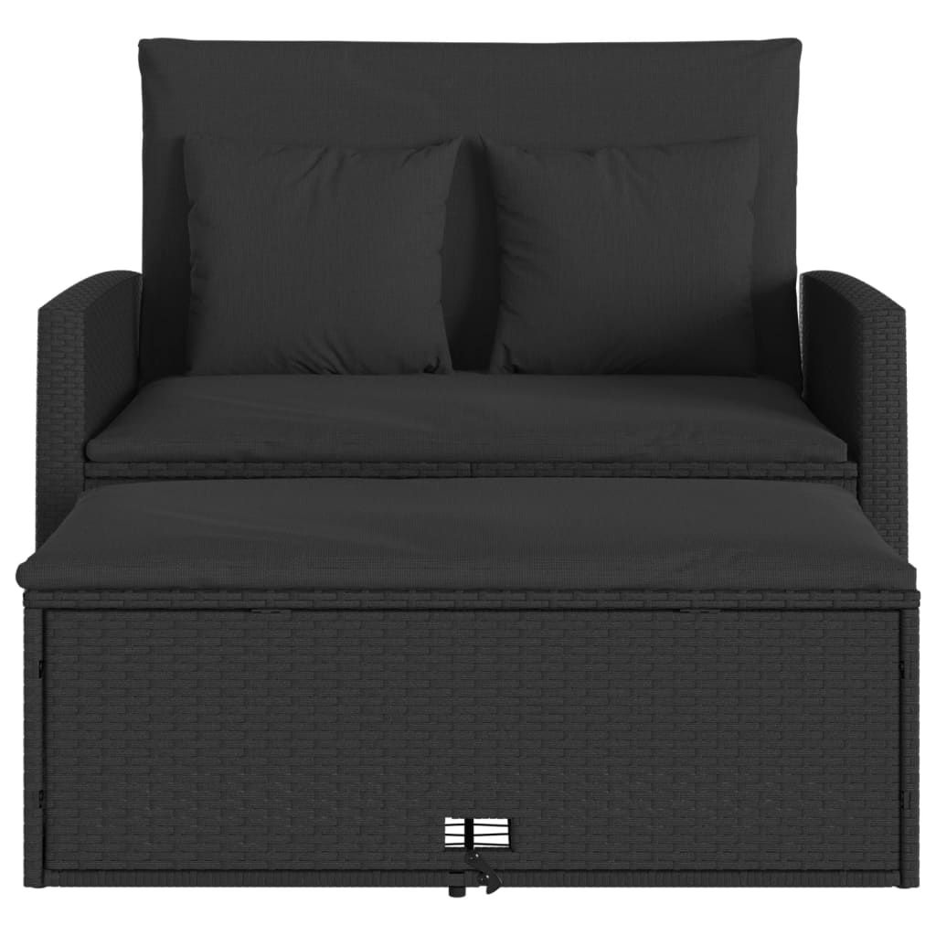 Divano da Giardino con Cuscini a 2 Posti Nero in Polyrattan | homemem39