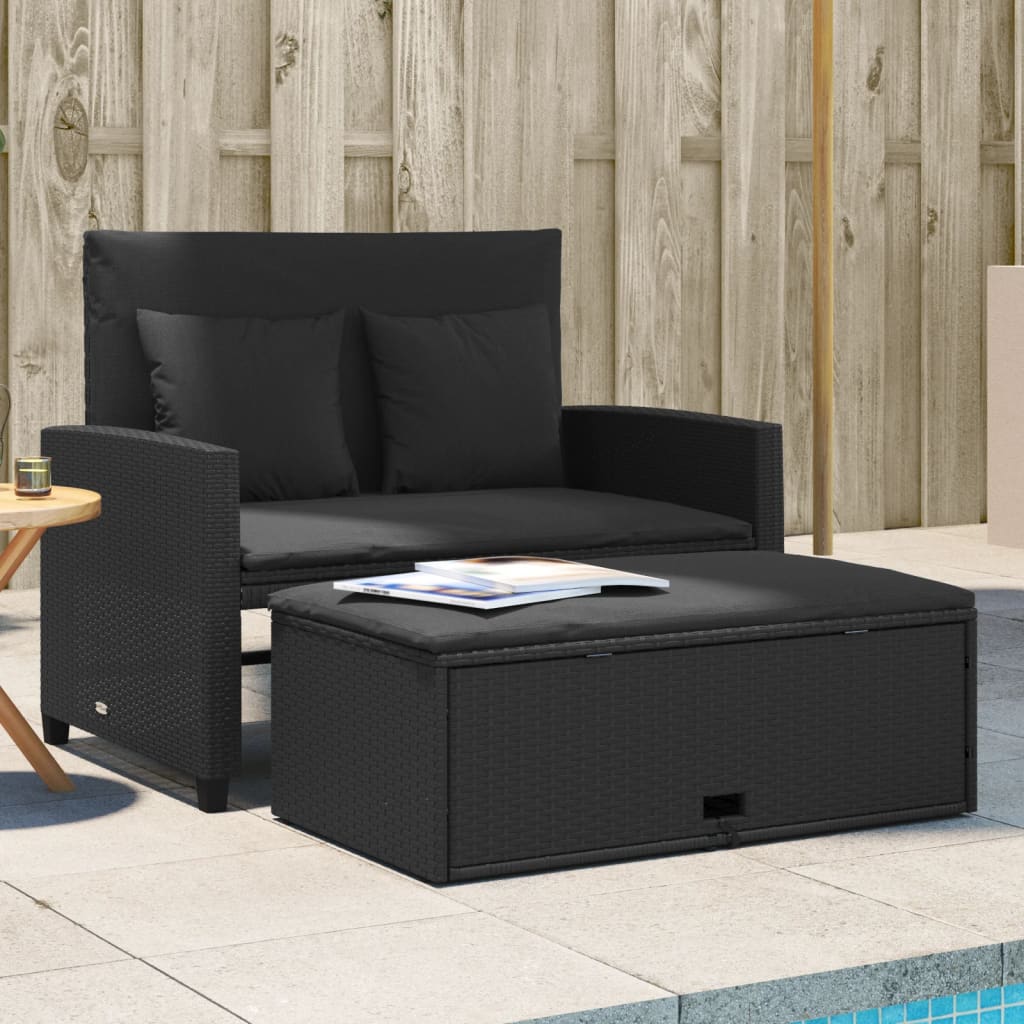 Divano da Giardino con Cuscini a 2 Posti Nero in Polyrattan | homemem39