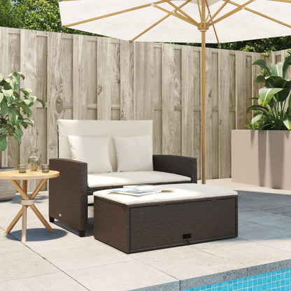 Divano da Giardino a 2 Posti con Cuscini in Polyrattan Marrone | homemem39