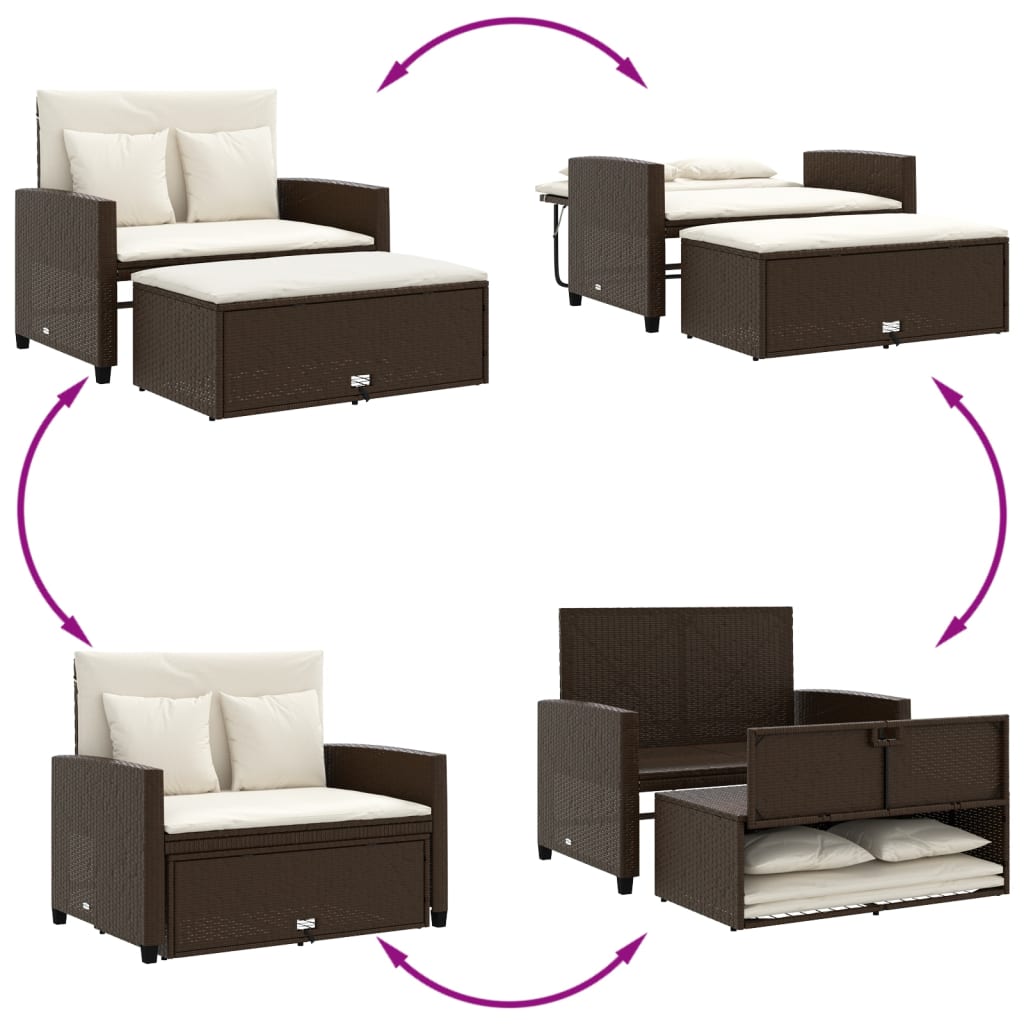 Divano da Giardino a 2 Posti con Cuscini in Polyrattan Marrone | homemem39