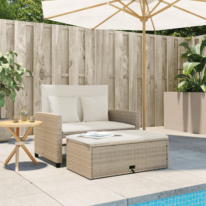 Divano da Giardino con Cuscini a 2 Posti Beige in Polyrattan | homemem39
