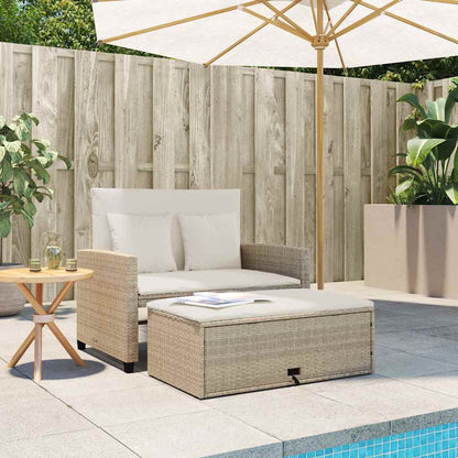 Divano da Giardino con Cuscini a 2 Posti Beige in Polyrattan