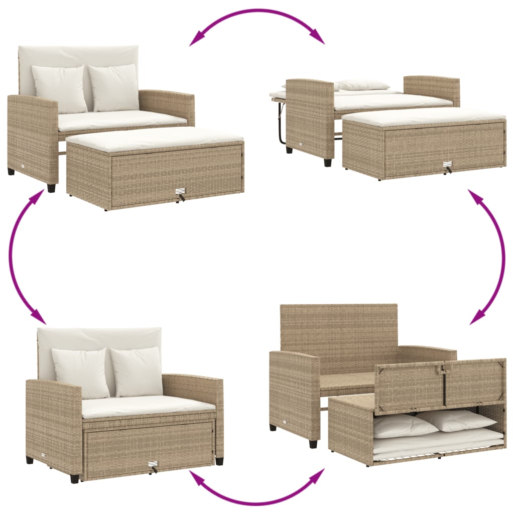 Divano da Giardino con Cuscini a 2 Posti Beige in Polyrattan | homemem39