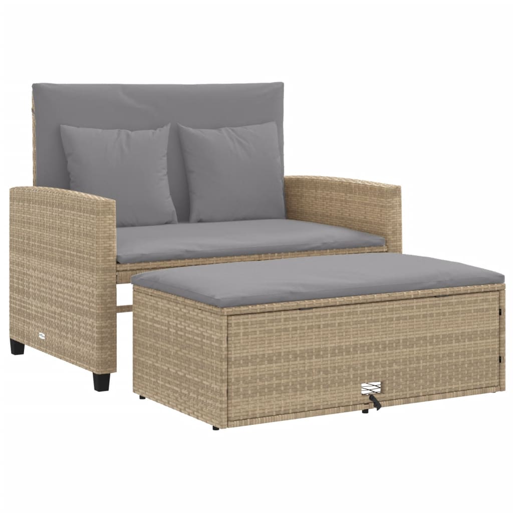 Divano da Giardino con Cuscini a 2 Posti Beige in Polyrattan | homemem39