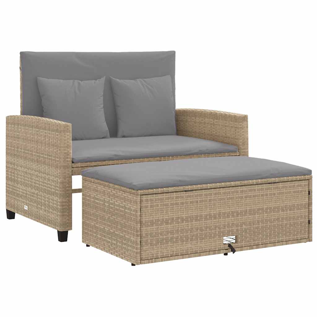 Divano da Giardino con Cuscini a 2 Posti Beige in Polyrattan