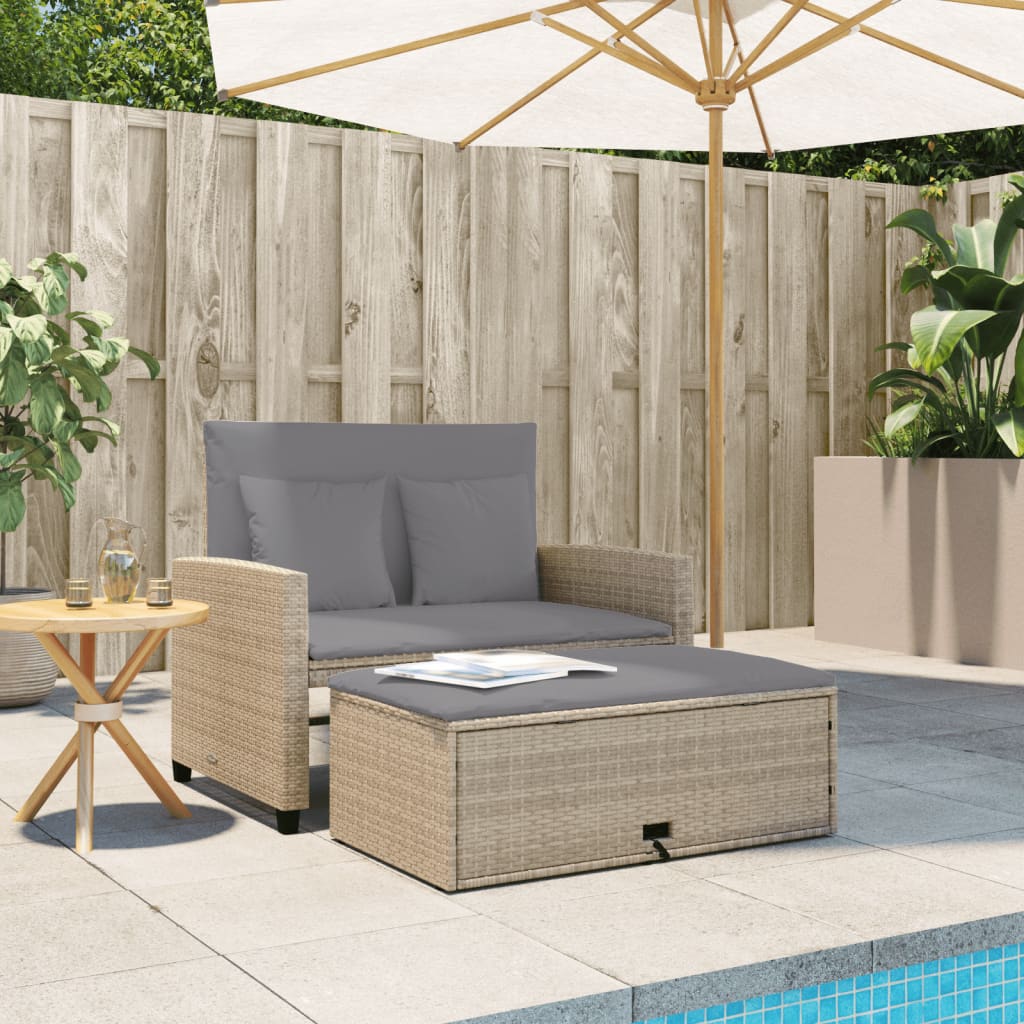 Divano da Giardino con Cuscini a 2 Posti Beige in Polyrattan | homemem39