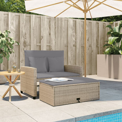 Divano da Giardino con Cuscini a 2 Posti Beige in Polyrattan | homemem39