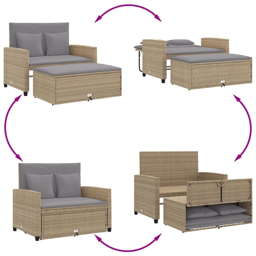 Divano da Giardino con Cuscini a 2 Posti Beige in Polyrattan | homemem39