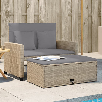 Divano da Giardino con Cuscini a 2 Posti Beige in Polyrattan | homemem39