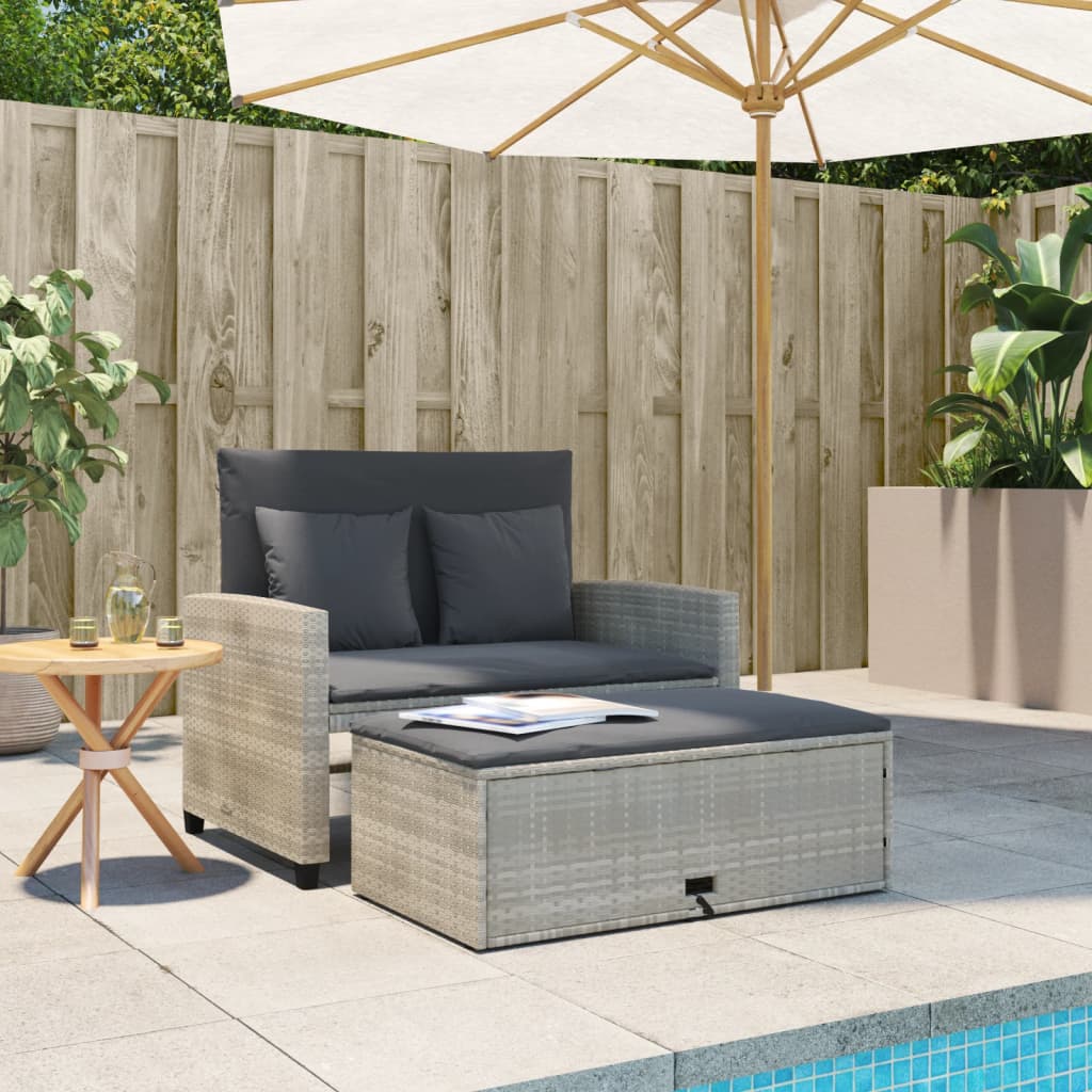 Divano da Giardino con Cuscini 2 Posti Grigio Chiaro Polyrattan | homemem39