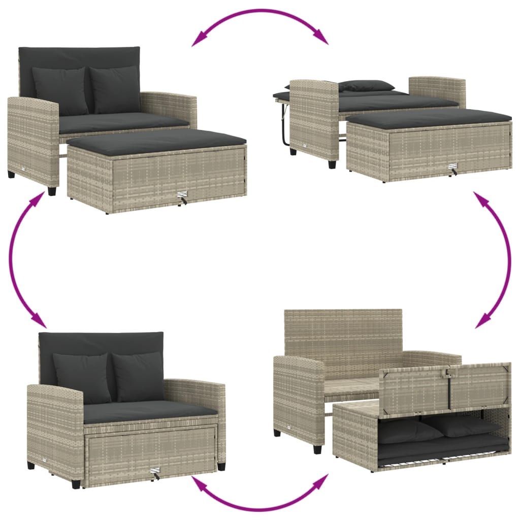 Divano da Giardino con Cuscini 2 Posti Grigio Chiaro Polyrattan | homemem39
