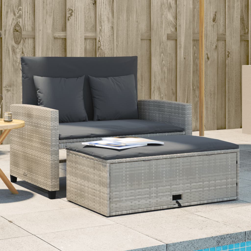 Divano da Giardino con Cuscini 2 Posti Grigio Chiaro Polyrattan | homemem39
