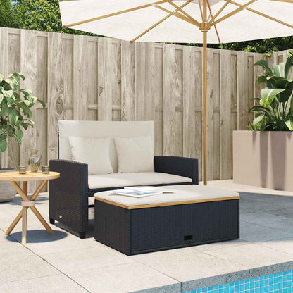 Divano Giardino con Cuscini 2 Posti Nero Polyrattan e Acacia | homemem39