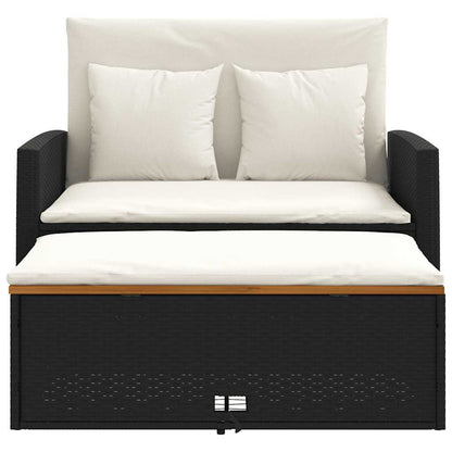 Divano Giardino con Cuscini 2 Posti Nero Polyrattan e Acacia | homemem39