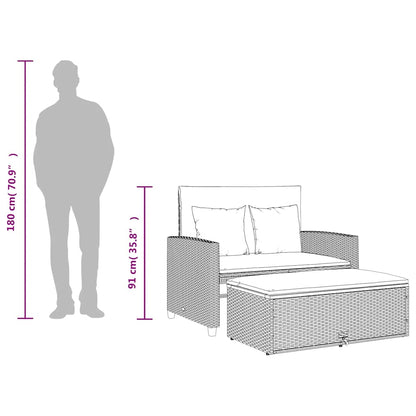 Divano Giardino con Cuscini 2 Posti Nero Polyrattan e Acacia | homemem39