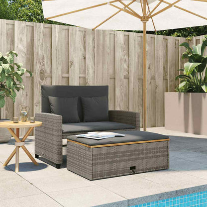 Divano Giardino con Cuscini 2 Posti Grigio in Polyrattan Acacia | homemem39