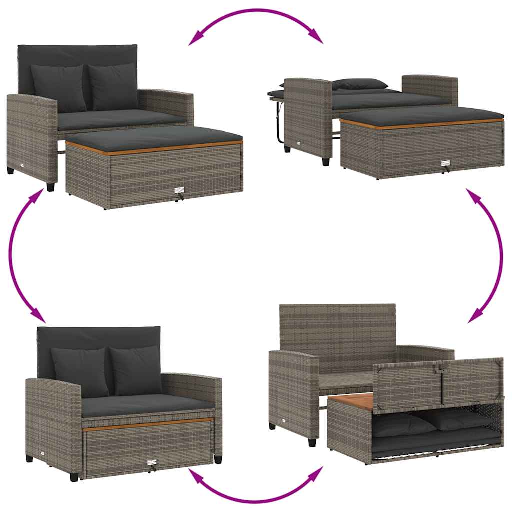 Divano Giardino con Cuscini 2 Posti Grigio in Polyrattan Acacia | homemem39